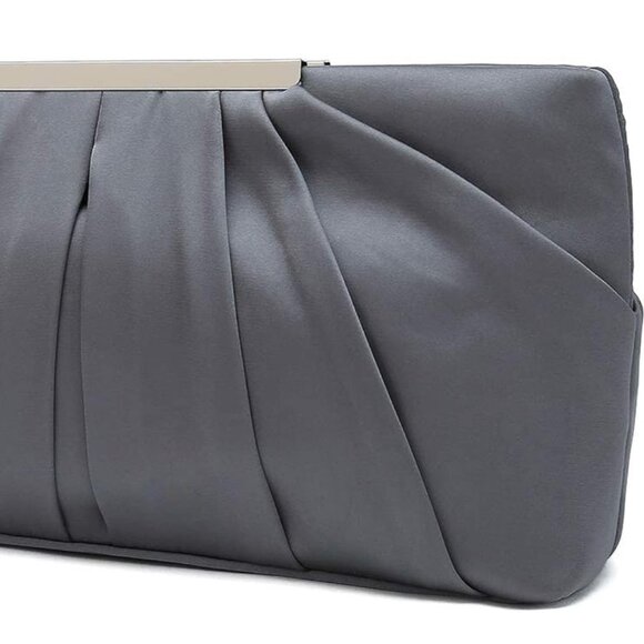 CHARMING TAILOR Clutch Evening Bag Elegant Pleated Satin Formal Handbag - Picture 6 of 7